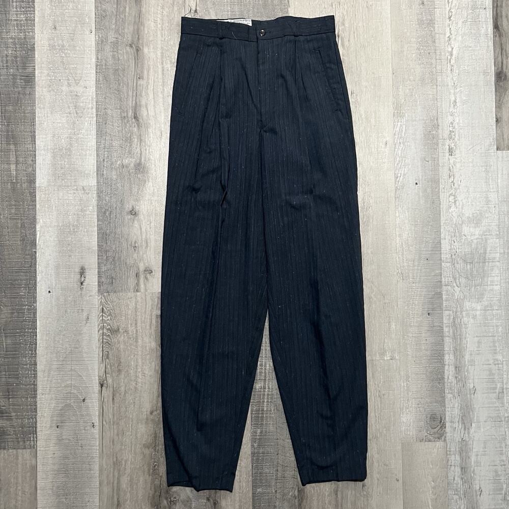 VTG Policy Studio Baggy Flecked Trouser Pants Blue Pleated Rayon Rockabilly 30